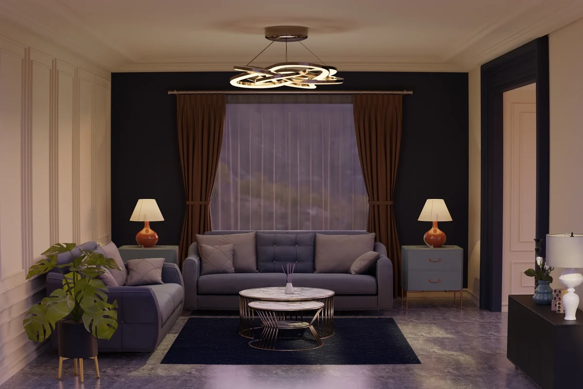 3d room interior with classic design furniture